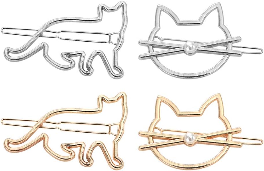 Frcolor 4pcs Cat Hair Clips Barrettes Metal Hairpin Bobby Pin Set for Women and Girls, Assorted Color, 1 count (Pack of 4)