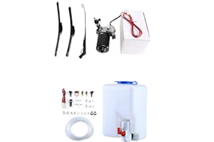 SCHRION 110 Degree Motor 12V Electric Motor UTV Windshield Bottle Washer Kit Fits Polaris Ranger RZR General Golf Cart Tractor Can Am Commander UTV Full Windshield Wiper Washer Turbo Pump Kit 2 Blade