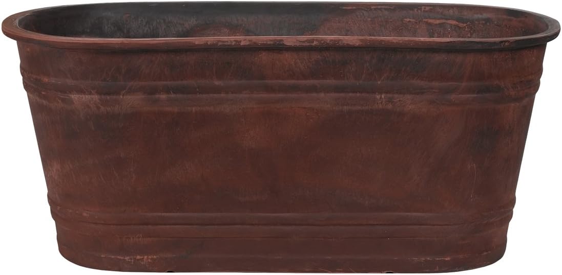 Hills Imports Recycled Composite Planter, 26-Inch, Oval Teak Wood