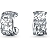 Celestial Sunflower Flower Leaves Clip Wrap Helix Band Cartilage Ear Cuffs Earrings For Women Teens Non Pierced Ear Oxidized .925 Sterling Silver