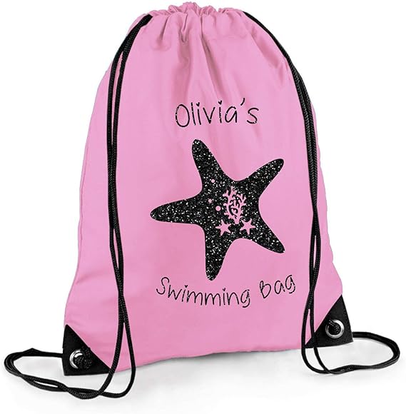 beyondsome Personalised Kids Glitter Swimming Bag Girls Boys Star Fish