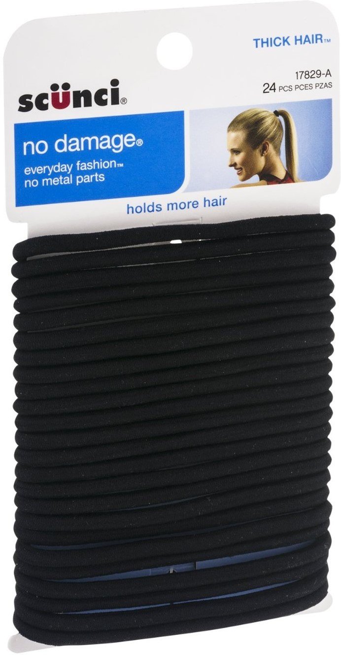 Scunci Effortless Beauty No Damage Black Elastics Thick Hair 24 Ea