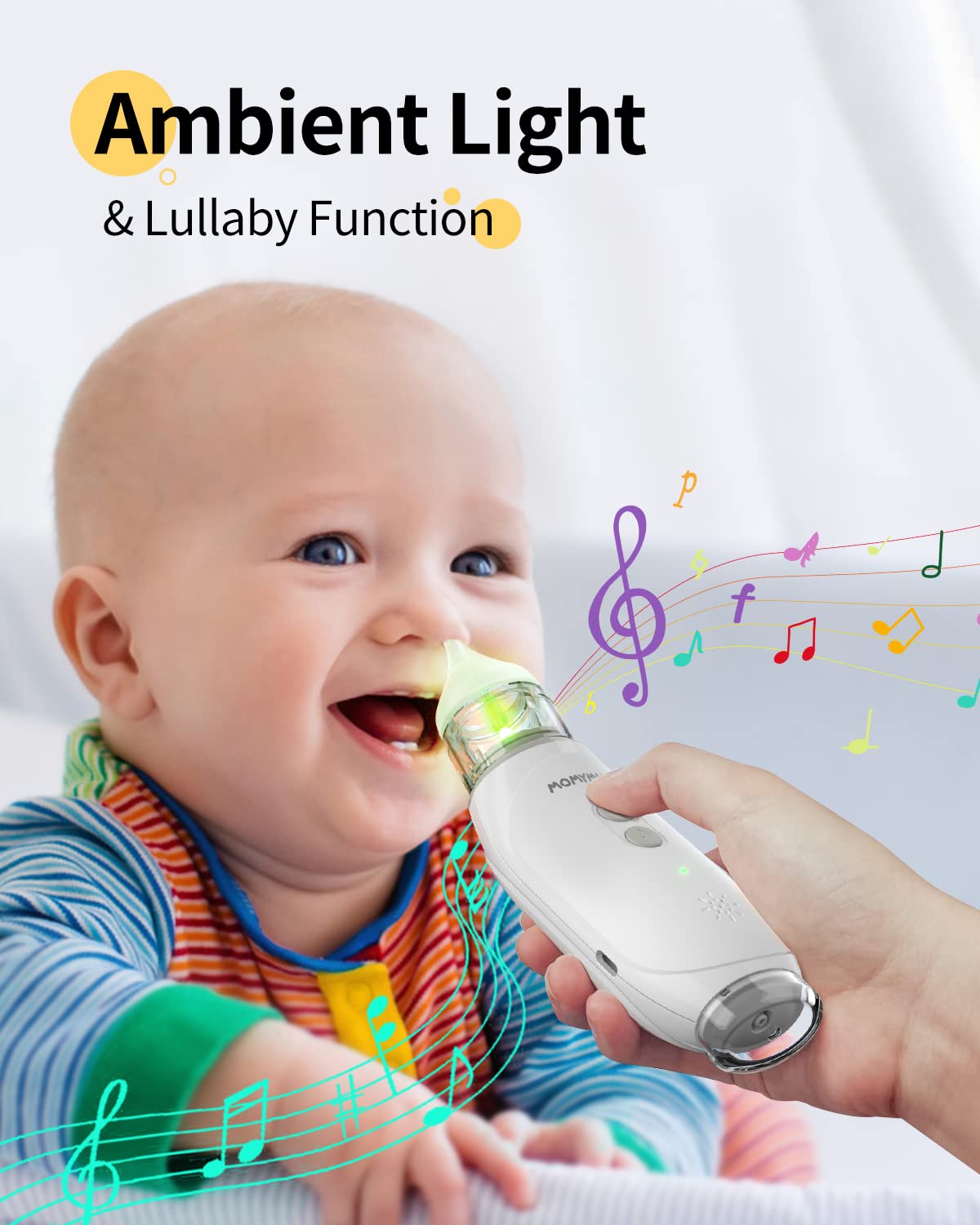 Nasal Aspirator for Baby, MOMYMUST Electric Baby Nose Cleaner with Self-Cleaning Function, Baby Nasal Aspirator with 3 Levels of Suction, Music and Light, 2 Nose-Tips, 60 Days Use Time