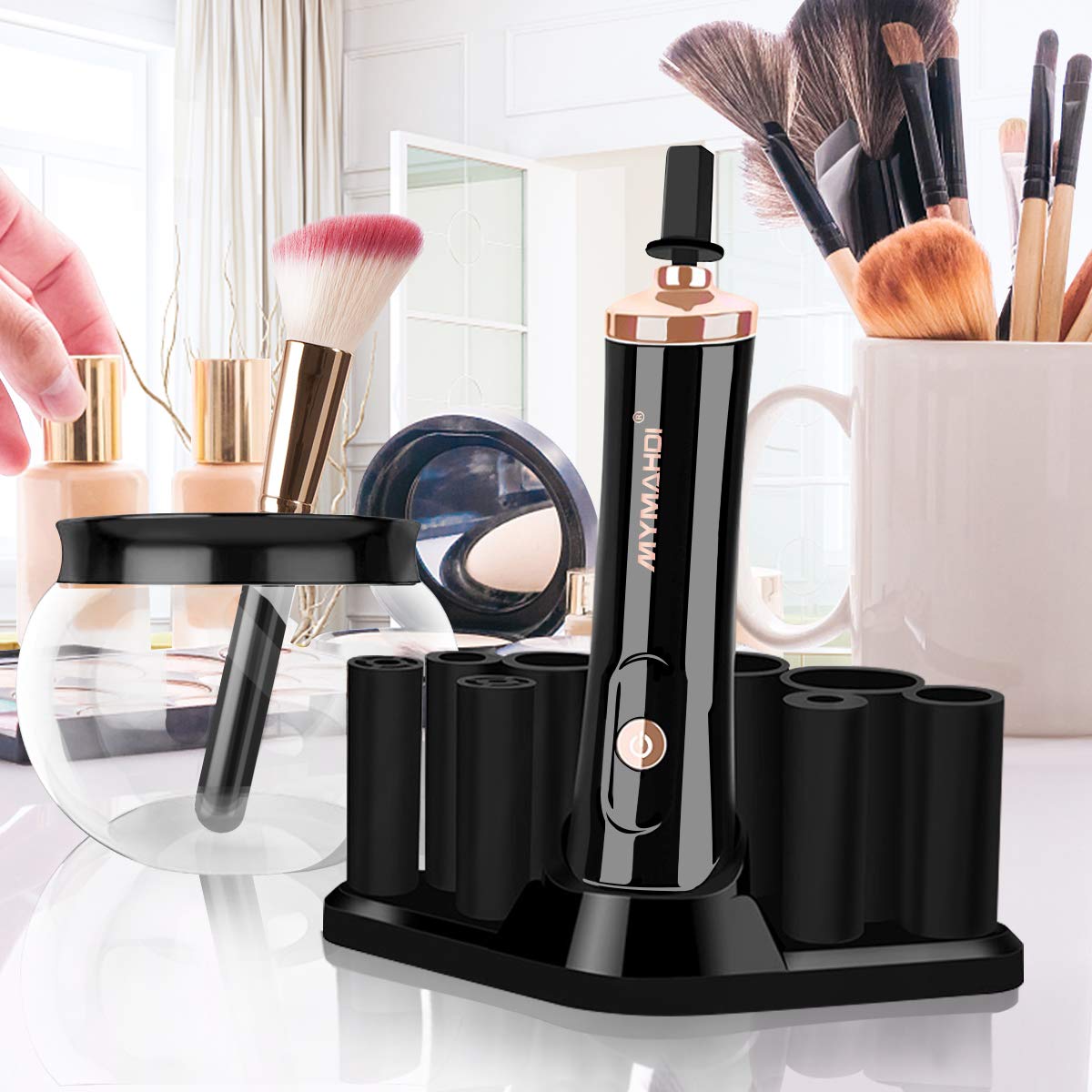 Mymahdi makeup brush cleaner and dryer machine, Electric and Automatic with 8 Collars matching Different Cosmetic Brushes: Beauty