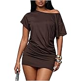 MakeMeChic Women's Summer Mini Dress Y2K Short Sleeve Asymmetrical Bodycon Short Dresses