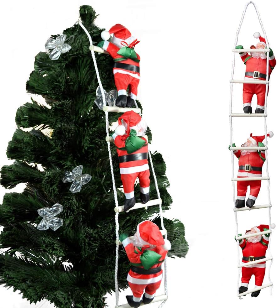 LIVEHITOP Hanging Christmas Decorations Climbing 3 Santa Claus On Rope Ladder Christmas Tree Ornaments Indoor Outdoor Party Home Door Wall Decoration 105CM
