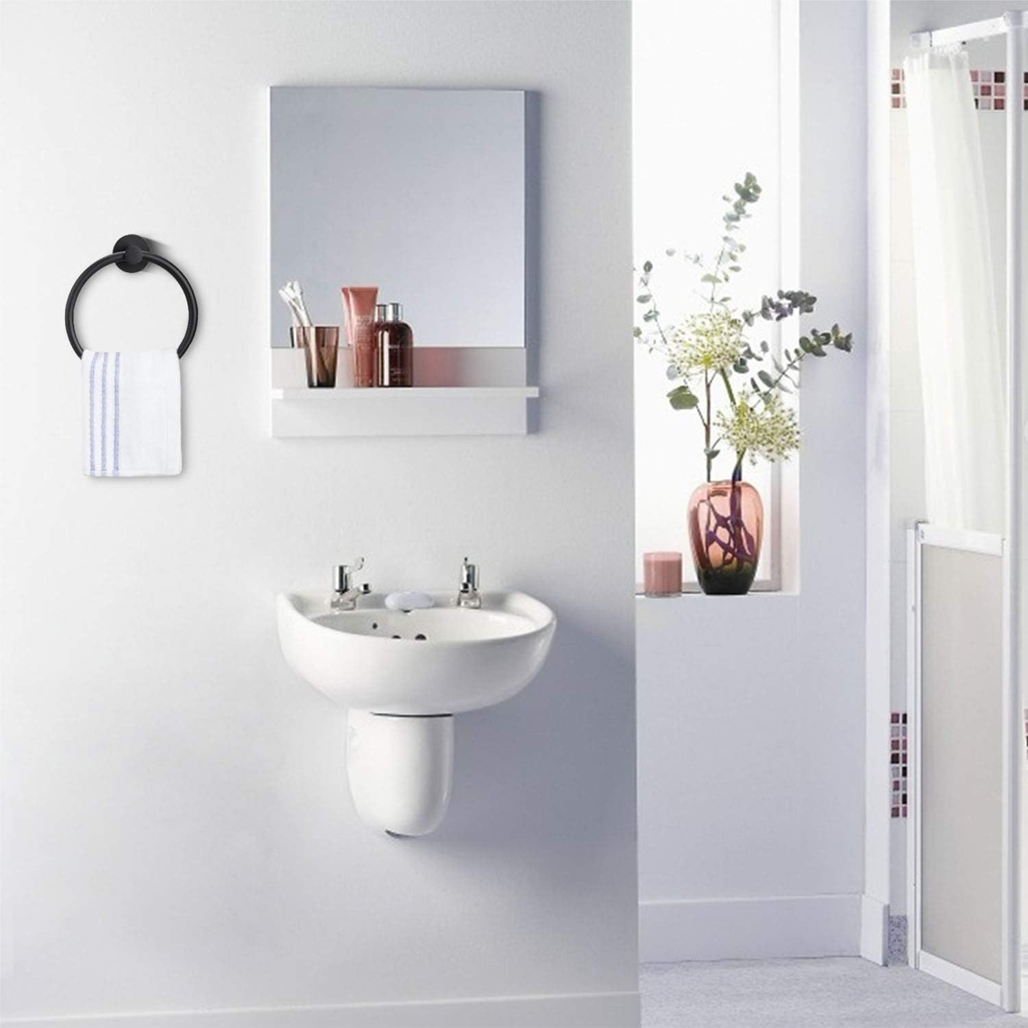 Pynsseu Matte Black Towel Ring for Bathroom 1 Pack, Kitchen Bath Towel Holder Hangers Wall Mount Heavy Duty Storage Stainless Steel: Home & Kitchen