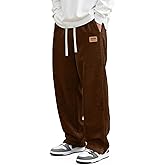JEMLDL Mens Corduroy Pants Drawstring Elastic Waist Casual Pants Straight Baggy Sweatpants with Pockets