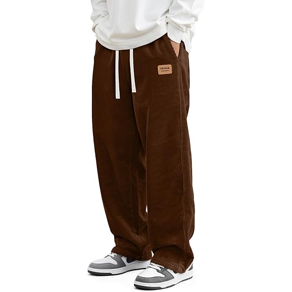 SOLY HUX Men's Corduroy Pants Casual Drawstring Elastic Waist