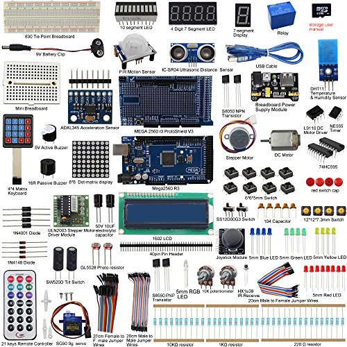 UCTRONICS Mega 2560 Complete Ultimate Starter Kit for Arduino w/Tutorial in TF Card, MEGA 2560 Development Board, LCD1602, Servo, Stepper Motor, Joystick, 21 Keys Remote Controller, PIR Motion Sensor (Best Arduino Projects 2019)