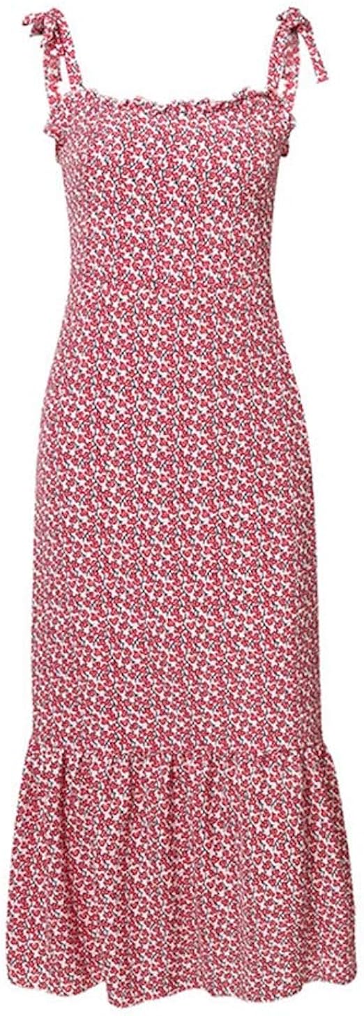 Women Summer Ruffle Midi Dress Strapless Floral Print Casual Beach