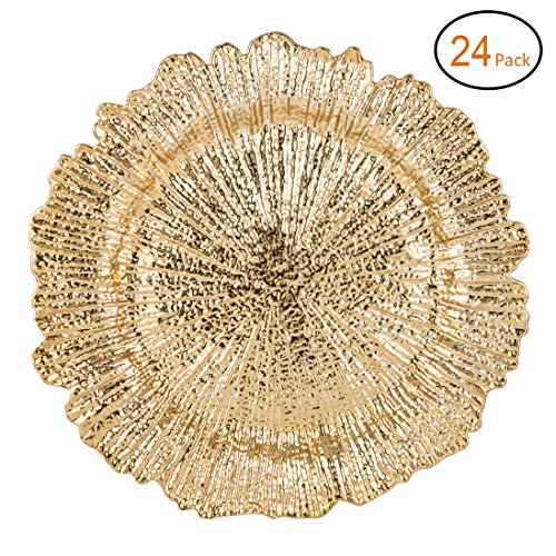 FANTASTIC :) Round 13 Inch Plastic Charger Plates with Eletroplating Finish (24, Reef Gold) - Thumbnail 4