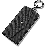 Leather Keychain Wallets Portable Key Holders Pouch Multiple Key Holder with 6 Hooks for Men or Women,Carbon Fiber Pattern