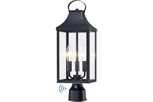 MYHXQ 18.62'' Dusk to Dawn Post Light Outdoor, Large 3-Light Lamp Post Light Fixture, Modern Pillar Outside Lighting Waterproof Post Lantern Lamp Outdoor Post Light Fixtures Pole Lights for Porch, 1 Pack