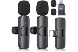 ZasLuke Wireless Lavalier Microphone for iPhone 15, iPad, Android, 2 Pack Mini Microphone for Video Recording, USB Microphone with Noise Canceling for Tiktok, YouTube, Vlog