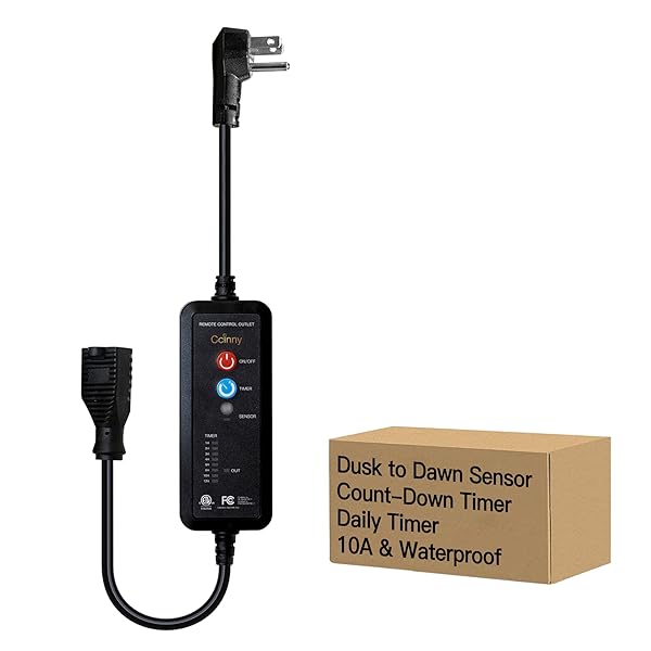 CCINNY OUTDOOR TIMER FOR LIGHTS WITH DUSK TO DAWN,3-PRONG OUTLETS POWER SWITCH WATERPROOF WITH TIMER, 10A HEAVY DUTY ELECTRICAL PLUG FOR CHRISTMAS STRING LIGHTS, INFLATABLES,DECORATIONS,PROJECTORS