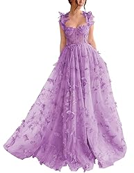 YUAOHUANG Butterfly Lace Prom Dresses 2025 Dusty