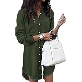 Zilcremo Women Denim Shirt Dresses Long Sleeve Distressed Jean Dress Button Down Casual Tunic Top