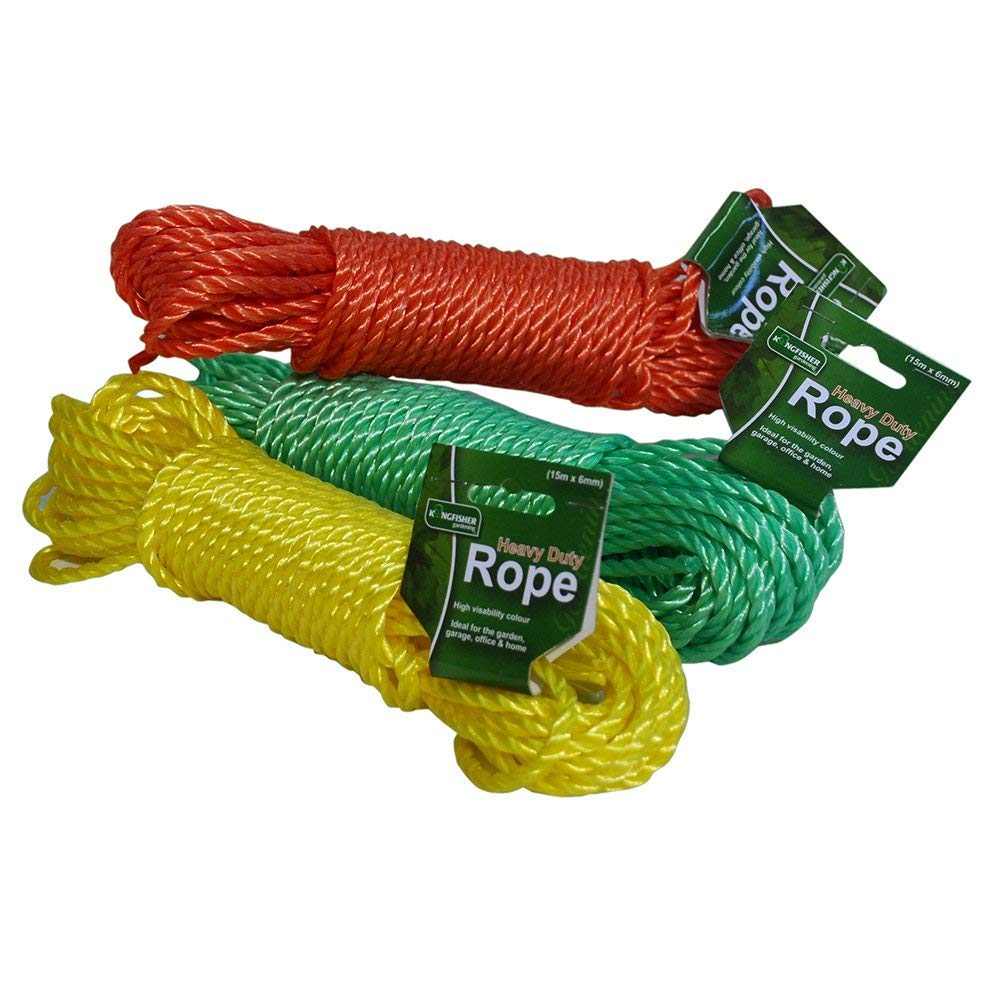 Kingfisher 15 Metre Polypropylene Rope Garden Washing Line - Assorted Colours Red/Green/Yellow