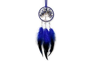 LOMOHOO Dream Catcher Car Rear View Mirror Pendant Car Charm with Crystal Beads Tree of Life Small Dream Catchers for Rearview Mirror Hanging Kids Bedroom Decor 3”Diameter (blue)