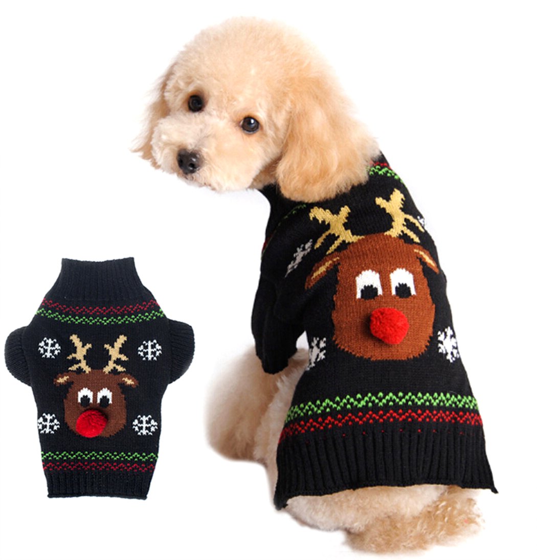 XIAOYU Dog Sweater Pet Clothes for Dogs Christmas Reindeer, Black, XXL