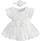 Infant Baby Girl Lace Romper Baby Tulle Dress Romper Flowers Bodysuit Spring Summer Festival Clothes with Headband