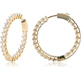 JMLOON 14K Gold Plated Inside Out Cubic Zirconia Hoop Earrings Round Heart Square Cut CZ Huggie Earring for Women