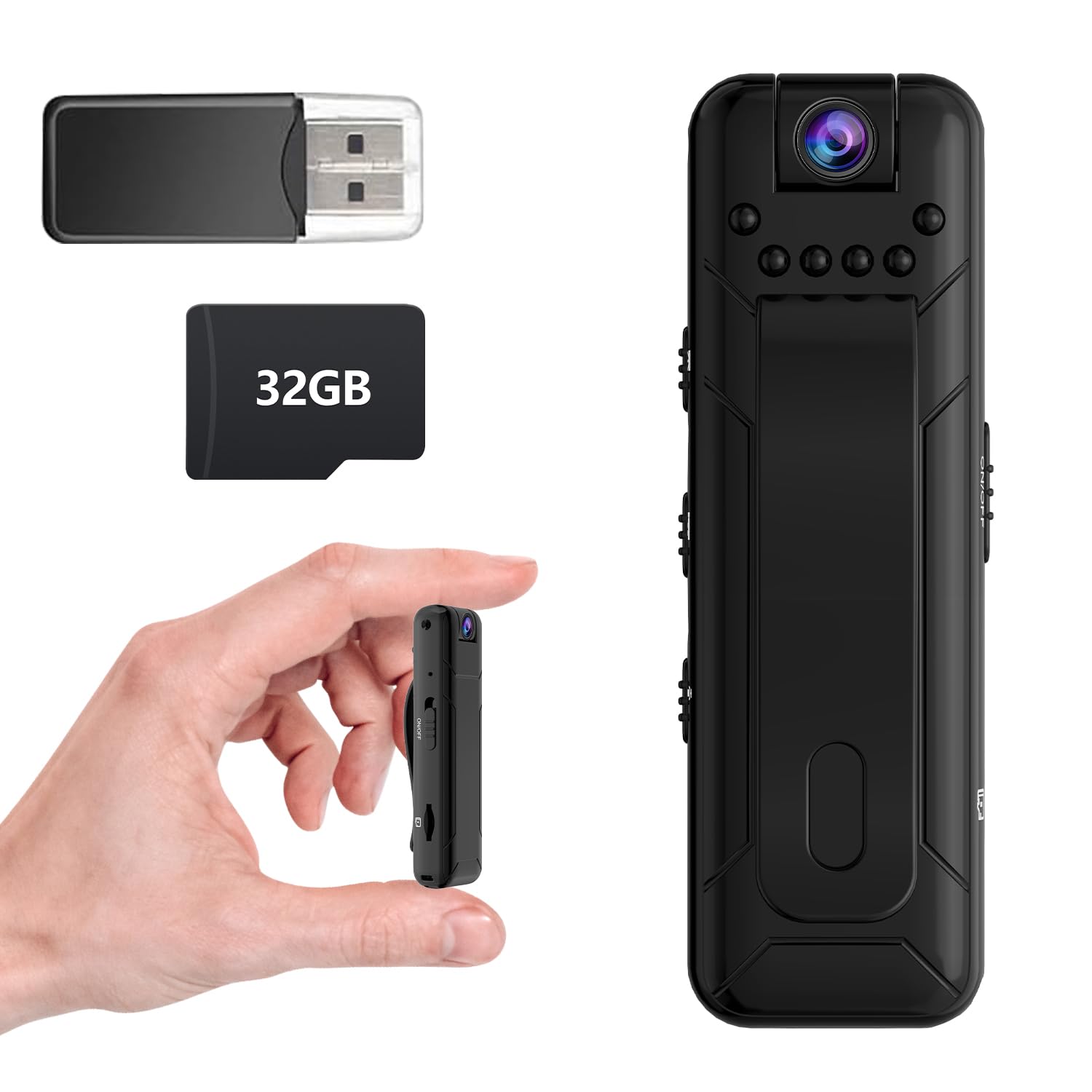 Body Cam 1080P FHD Con Scheda Da 32GB, Mini Telecamera Spia Senza WiFi, Batteria 10h, Per Bici E Sicurezza Personale
