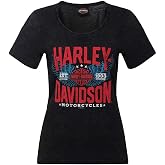 Harley-Davidson Women's Takeoff Distressed Short Sleeve Tee, Black Acid Wash
