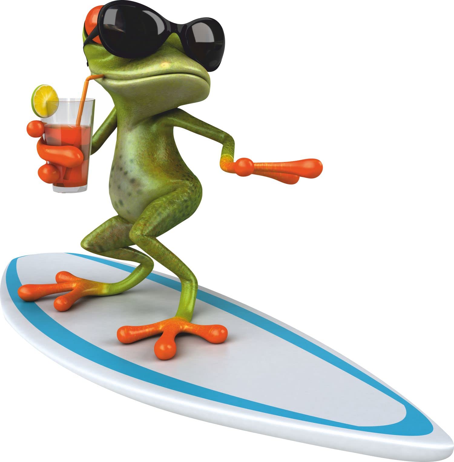 GDS MedienTeam GmbH 'Sticker FROG, Surfer, 15 x 15 cm White/Car 010 außenklebend for Car, Lorry, Motorbike, Moped, Scooter, Roller, Vehicles, UV and Weather Resistant Suitable for Washers