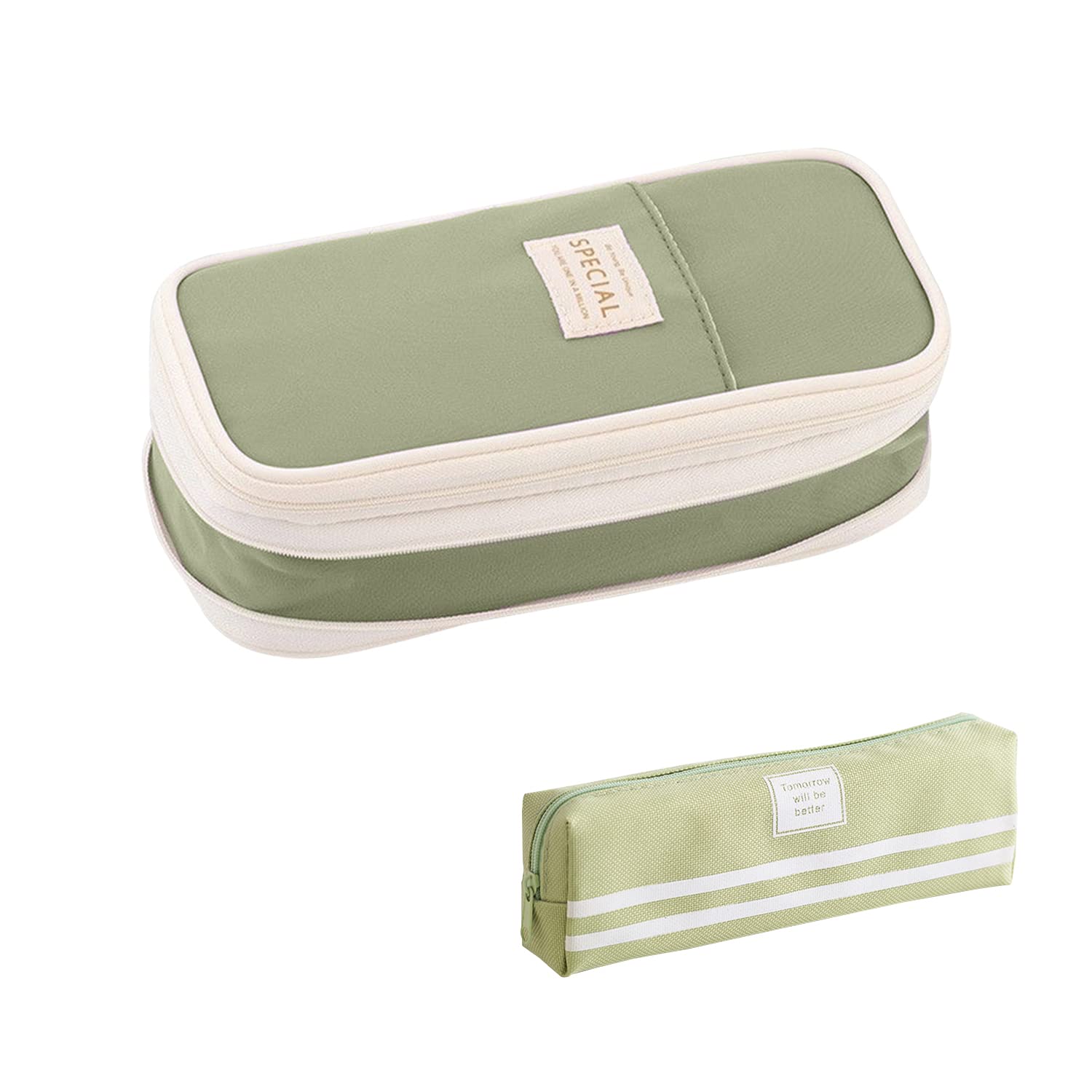 MUEEAD 1 Piece of Expandable & Simple Pencil Case, Large-Capacity, Handheld Portable Stationery Bag, Multi-Layer Storage (Green)
