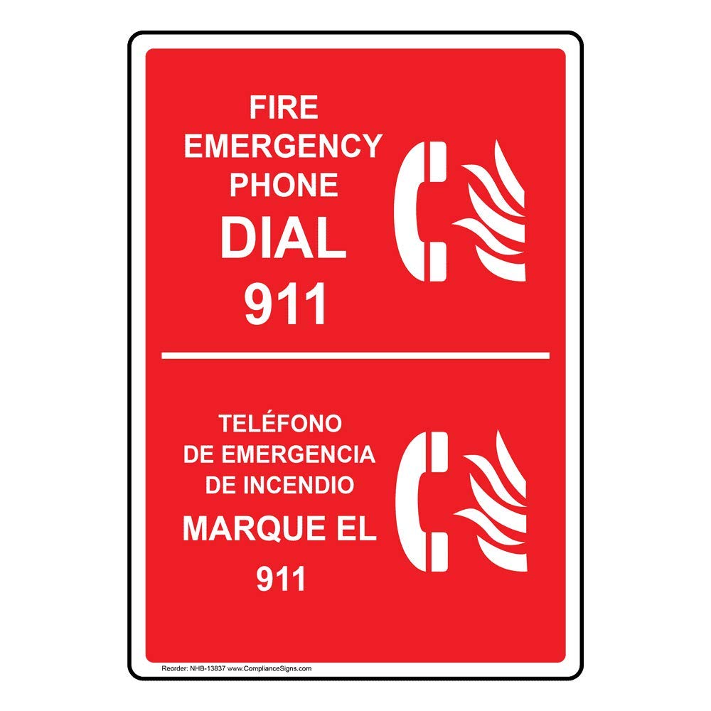 Fire Emergency Phone Dial 911 Bilingual Label Decal, 5x3.5 inch 4Pack