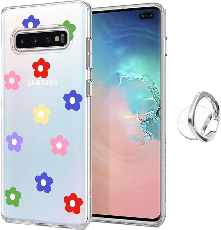 MAYCARI Kickstand Case Compatible with Galaxy S10 Floral Case, Clear Case Girls Women Slim Anti-Scratch Shock-Proof Luxury Fashion Soft Rubber TPU Protective Case for Samsung Galaxy S10 - (Daisy)