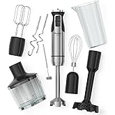 MuellerLiving Immersion Hand Blender Full Set - 8 Speed Immersion Blender, Hand Mixer with 7 Attachments: Stainless Steel Blade, Whisk, Milk Frother, Beater, Mixing Hooks, Potato Masher, Chopper Bowl
