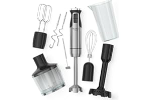MuellerLiving Hand Blender, Immersion Blender, Hand Mixer with Attachments: Stainless Steel Blade, Whisk, Milk Frother, Beate