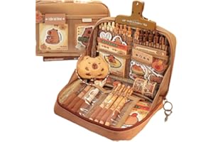 NAPIMICO Cute Capybara Pencil Case with 12 Compartments 90° Wide Opening Mouth Pencil Pouch with Kawaii Pins Plush Cute Stationery (Brown)