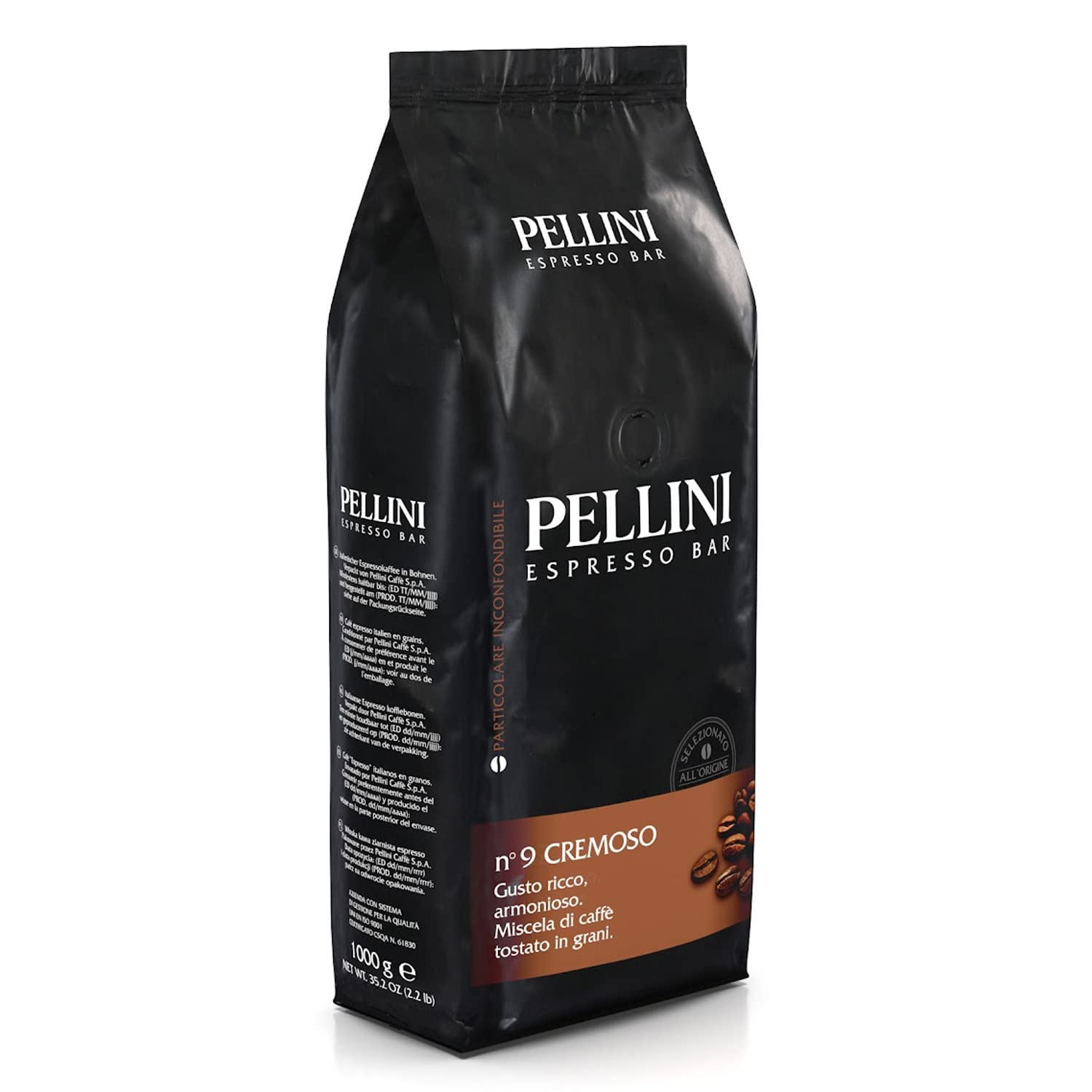Pellini N.9 Cremoso, Kaffeebohnen für Espresso 1kg, Arabica- und Robusta-Mischung mit einem Vollmundigen und Harmonischen Geschmack, Mittlere Röstung 2