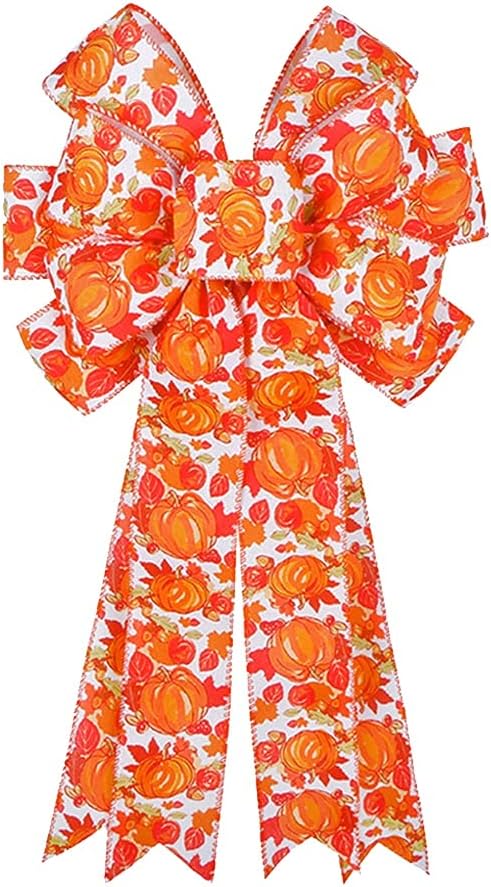 Bows & Ribbons - Ochine Fall Bow for Wreath, Fall Wreath Bow Thanksgiving Bow, Thanksgiving Wreath Bow White Orange Buffalo Plaid Bows Natural Burlap Bow for Front Door Tree Topper Autumn Thanksgiving Decoration