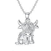 MEIDERBO Highland Cow Gifts for Women 925 Sterling Silver Highland Cow Birthstone Necklace Fluffy Cow Jewelry Gifts Birthday Christmas