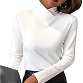 XNC Women's Fall Winter Long Sleeve Turtleneck Brown Plain T Shirts High Stretch Mock Neck Warm Underwear Pullover Fit Tees
