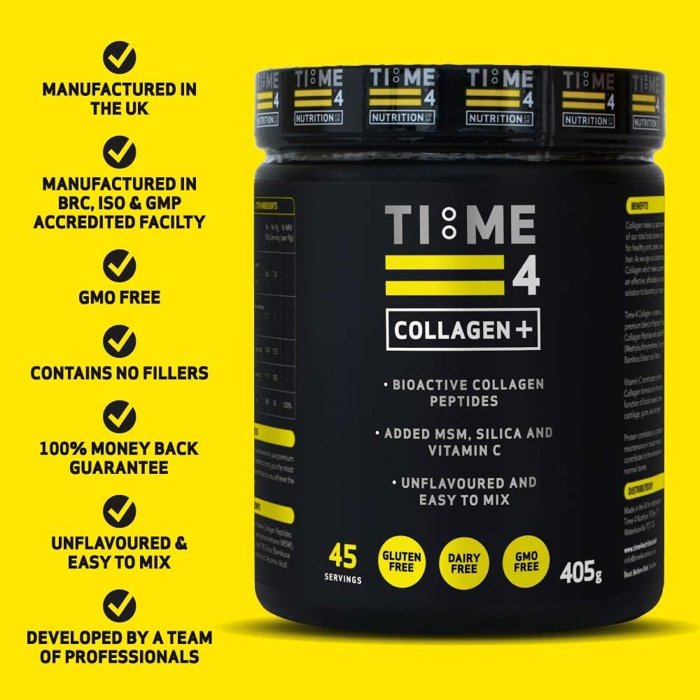 Time 4 Collagen + 45 Servings, Pure Hydrolysed Collagen Powder for Women & Men, MSM, Silica from Bamboo & Vitamin C - Image 3