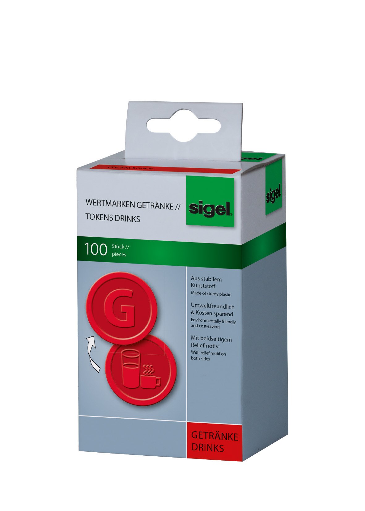 SIGEL WM006 Tokens Drinks, Ø 2.5 cm, 100 Pieces, Red