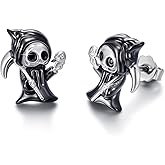 AUTUTER Grim Reaper Earrings Women S925 Sterling Silver Black Skull Grim Reaper Earrings Suitable For Gifts For Men And Women Birthdays Lovers Halloween Christmas
