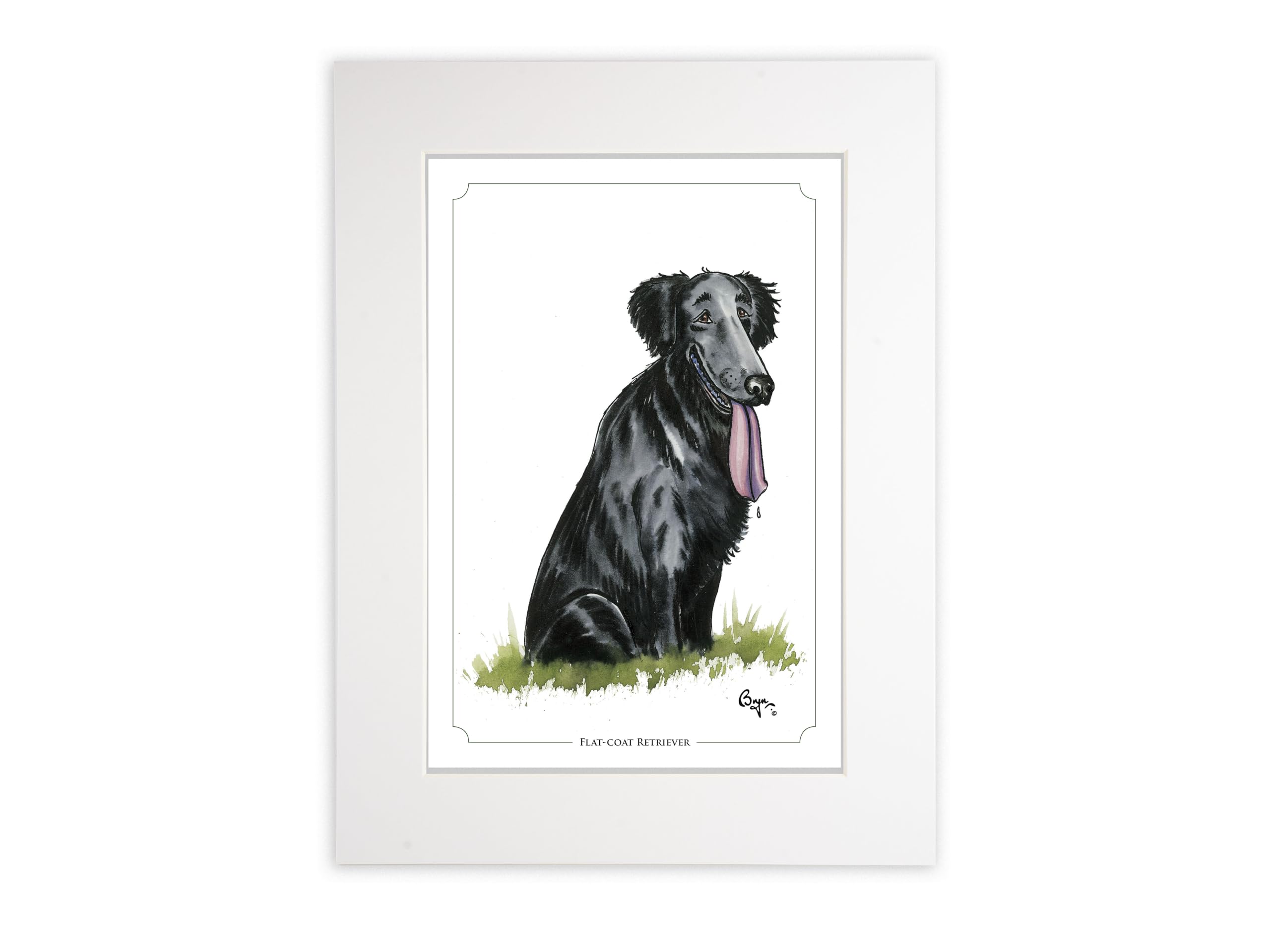 Bryn Parry Flat-coat Retriever. Open edition, embossed, collectable mounted print ready to frame