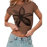 BAIGRAM Women Y2K Floral Print Graphic Baby Tee Cute Summer Short Sleeve Slim Fit Crop Top Going Out Tshirts