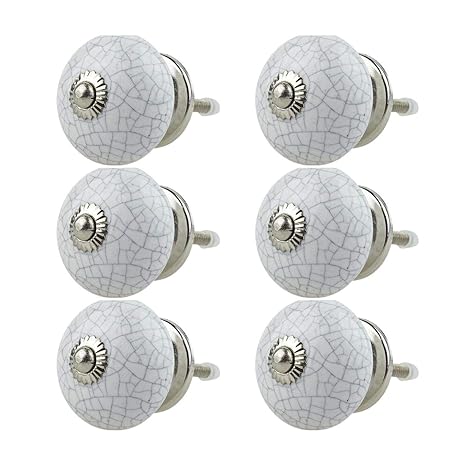 Ceramic Furniture Knobs Assorted Set 6pcs 040gn Crakle White Grey