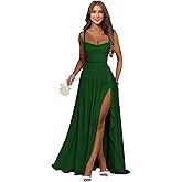 Dvdci Bridesmaid Dresses Long Chiffon Ruffle Slit Pleated Evening Dresses for Women