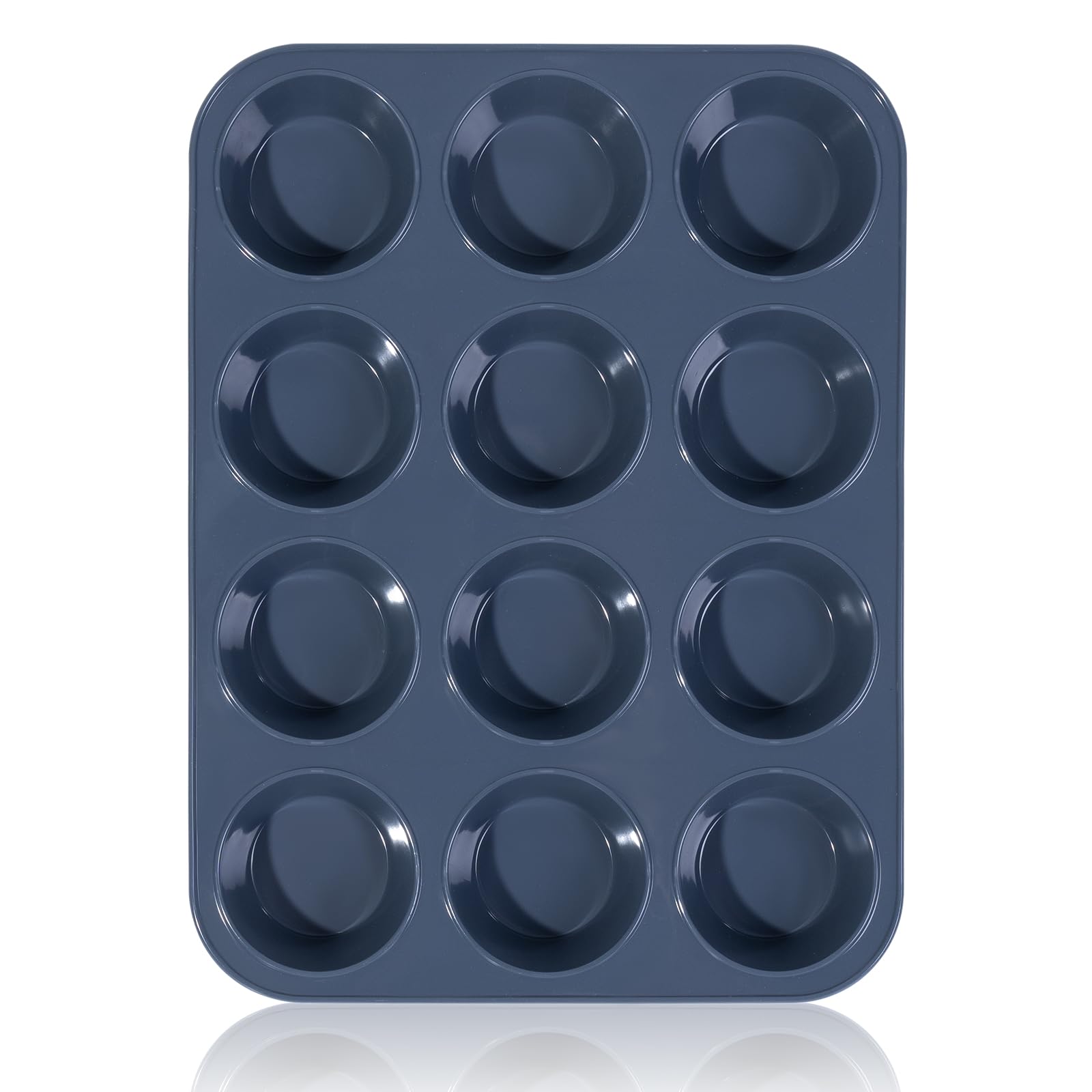 Super Kitchen Large Muffin Tray 12 Cup Silicone Muffin Pan, Non-Stick Muffin Cupcake Tin, Baking Mould for Muffins or Cupcakes, Bakeware 33 x 25 x 3 cm (Grey)