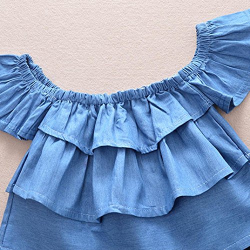 Jchen for 0-4 T Kids, (TM) Toddler Kids Baby Girls Summer Outfits Off Shoulder Denim Tops+Flares Pants Clothes Set (Age: 1-2 Years Old)