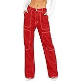 Sidefeel Women's Cargo Jeans Casual Loose Mid Rise Wide Leg Denim Pants